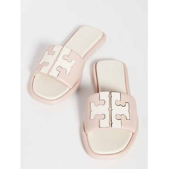 Tory Burch Double-T Padded Leather Slides 8.5 💗🤍 - Picture 6 of 12